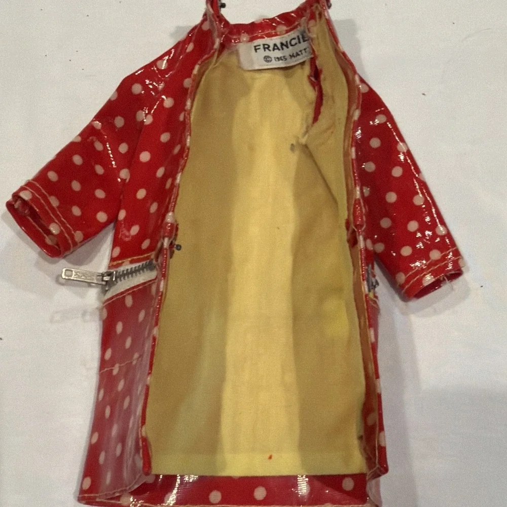 Vintage Francie #1255 Polka Dots 'n Raindrops Red Vinyl‎ Raincoat Tagged 1968
